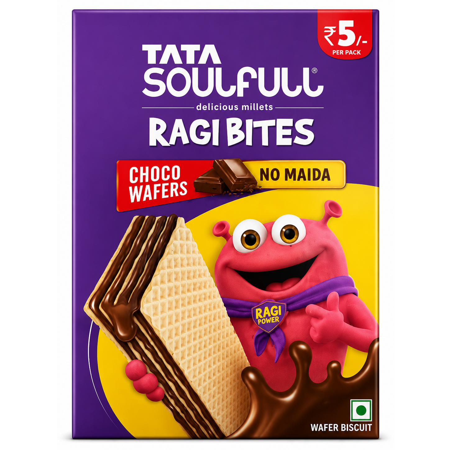 Tata Soulfull (Rs.5) Ragi Bites No Maida Wafer - Choco, 345g (11.5g x 30pc)
