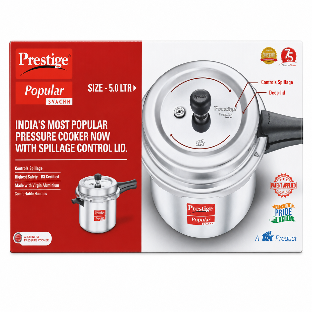Prestige | Popular Svachh | Pressure Cooker Aluminium (5L)
