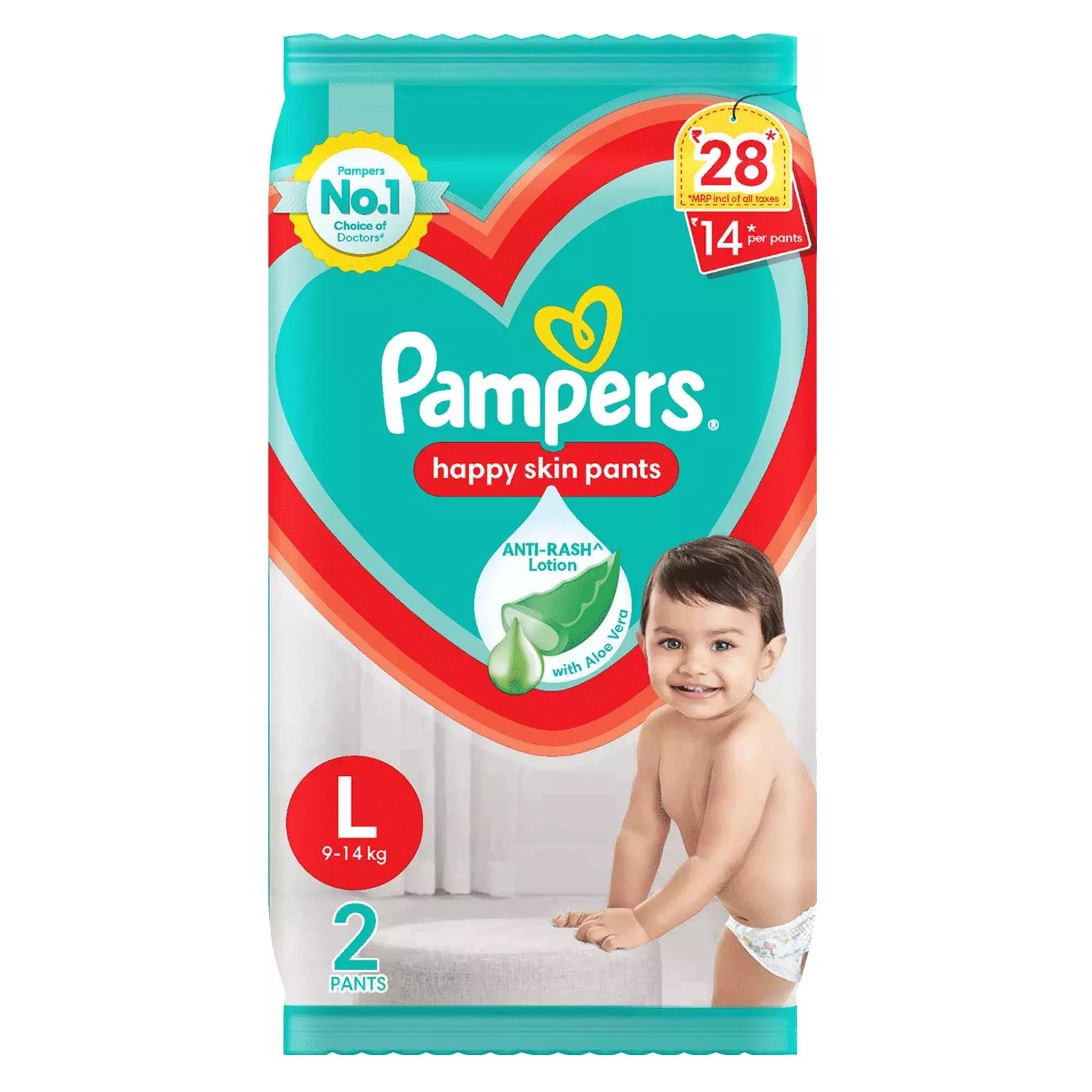 Pampers Happy Skin Baby Diaper Pants - L, 2pcs