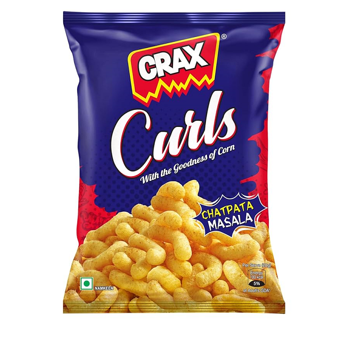 Crax Curls Puffs Snacks - Chatpata Masala, 82g