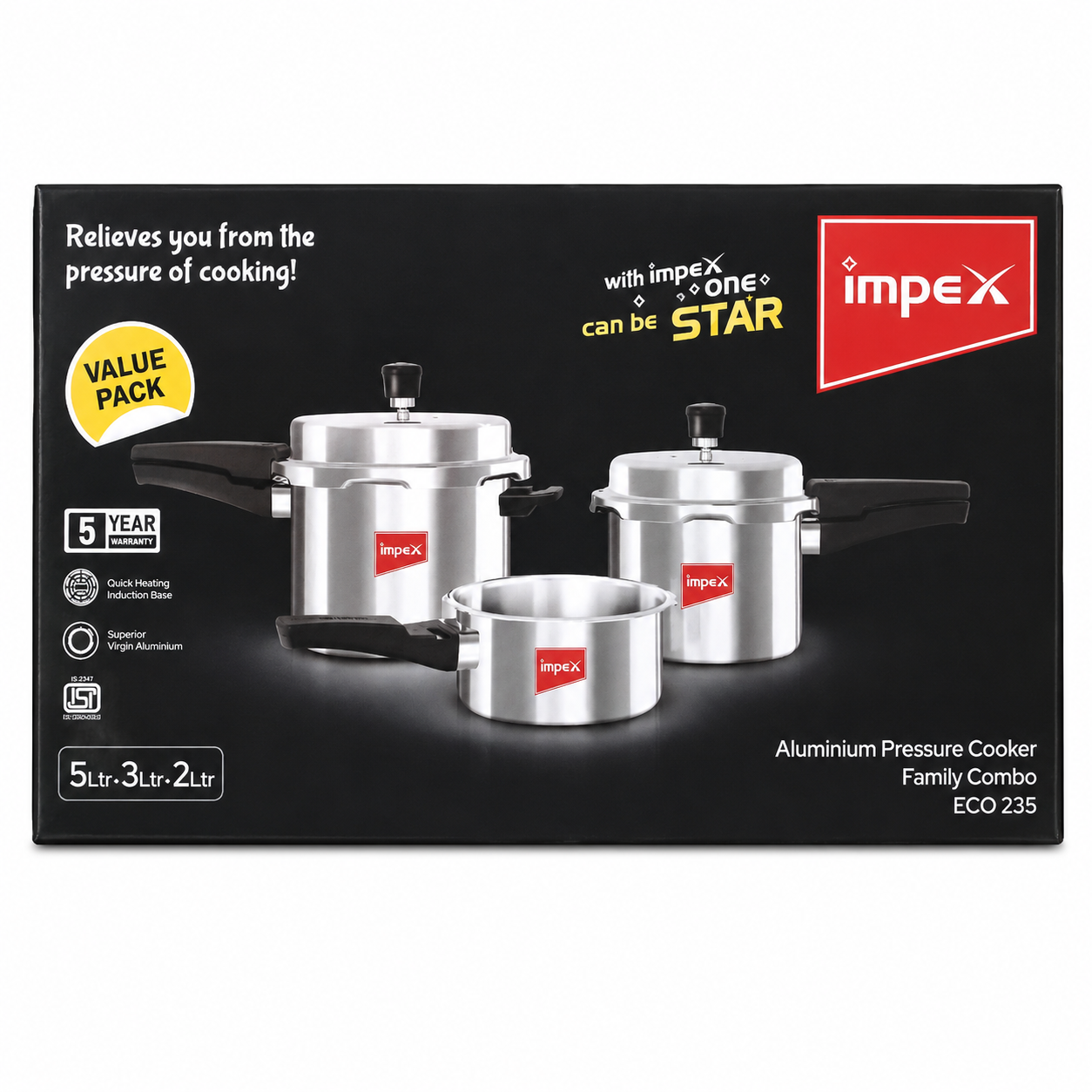 Impex | ECO 235 | Pressure Cooker Aluminium Family Combo