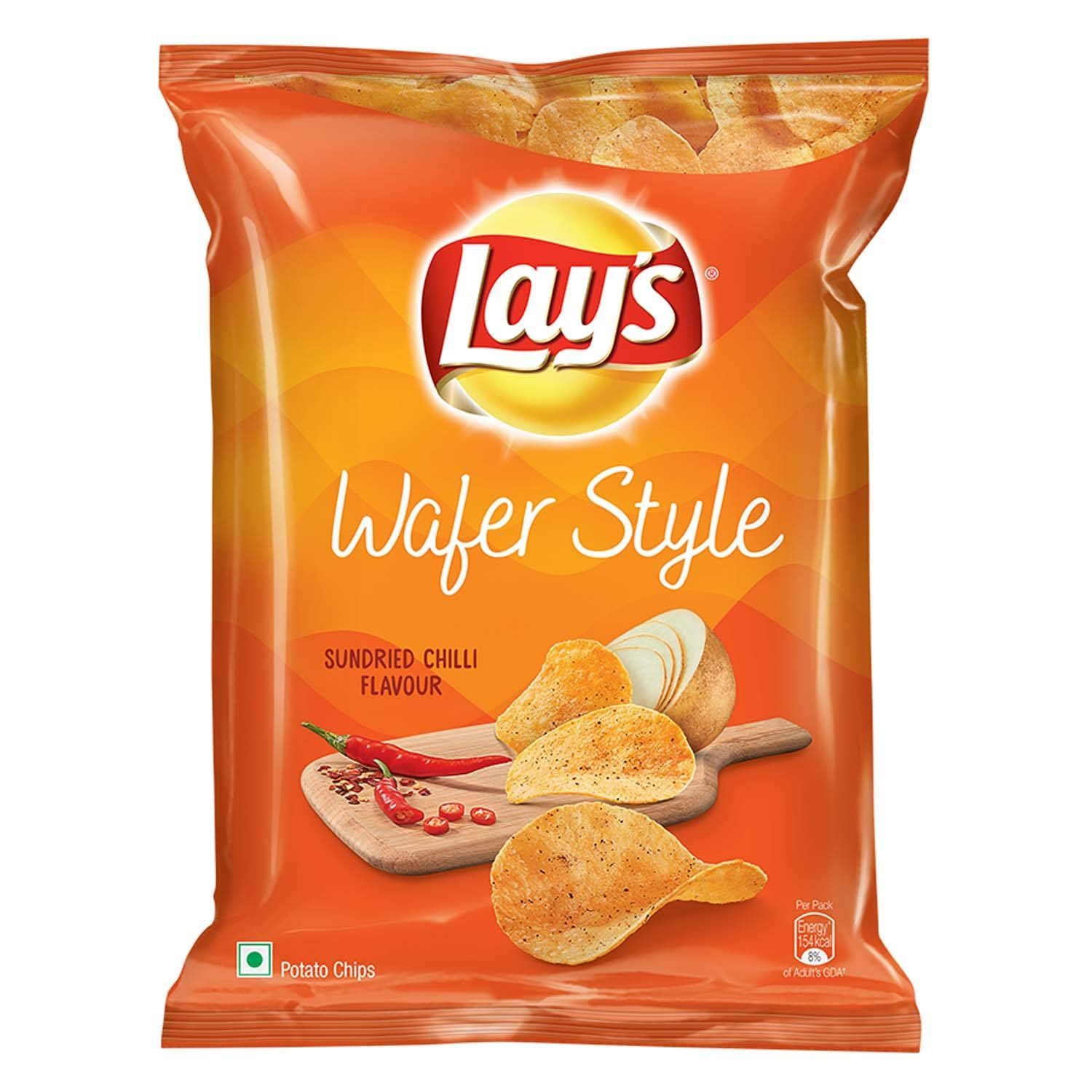 Lays (Rs.10) Wafer Style Potato Chips - Sundried Chilli, 28g