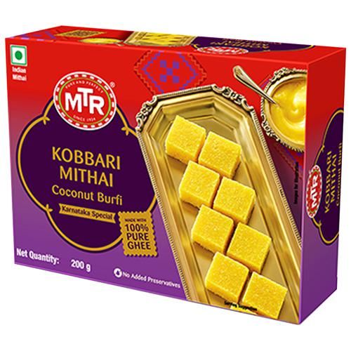 MTR 100% Pure Ghee Kobbari Mithai / Coconut Burfi Carton, 200g