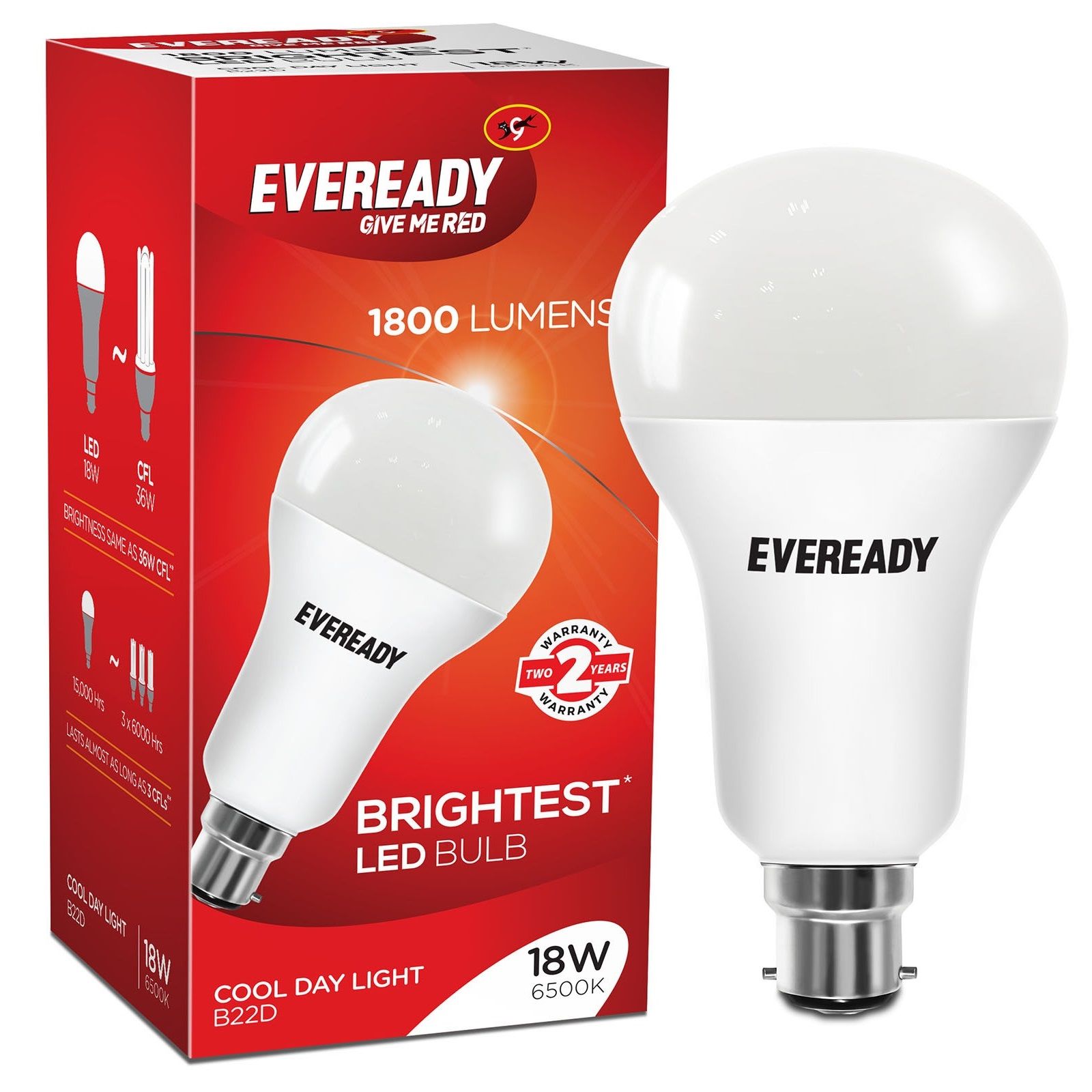 Eveready 18W LED Bulb - White, 1pc