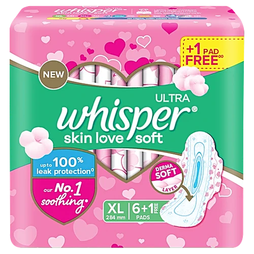 Whisper Ultra Skin Love Soft Sanitary Pads - XL, 7pc (6pc + 1pc Free)