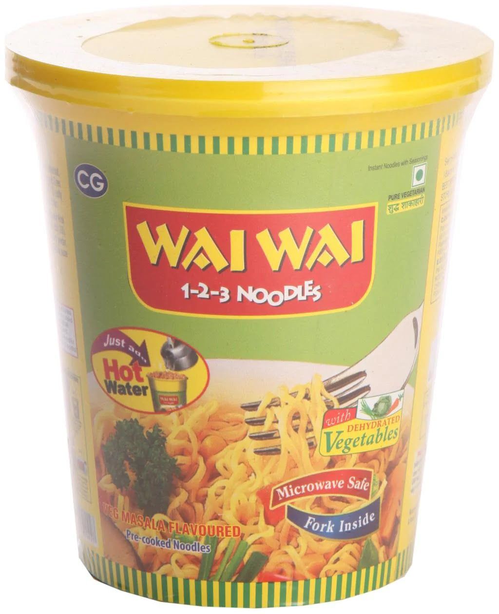 Wai Wai Ready To Eat Cup Noodles - Veg Masala Flavoured, 65g