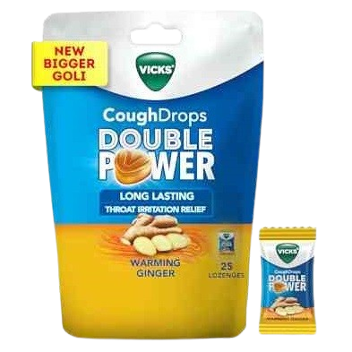 Vicks Double Power Cough Drops Pouch - Warming Ginger, 25pc