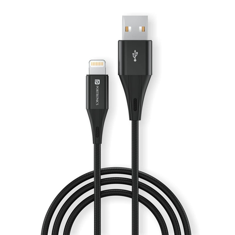 Portronics Por 1392 Fast Charging USB To Lightning Charging Cable - Black, 1 Meter