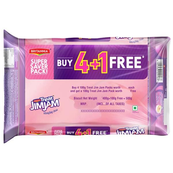 Britannia Treat Jim Jam Cream Biscuits, 100g (Buy 4 Get 1 Free )