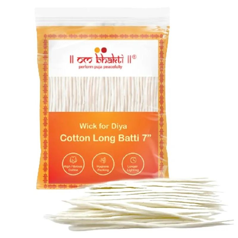 Om Bhakti 7 Inches Wick for Diya Batti - Pure Cotton Long, 50pcs