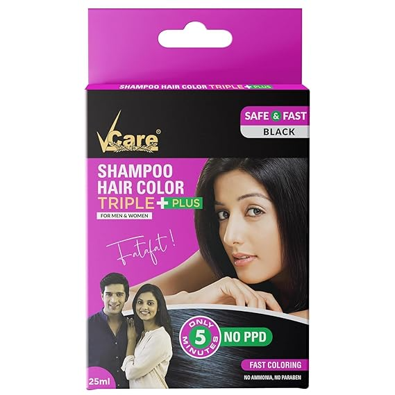 VCare Super Eazzy Hair Color Shampoo - Black, 25ml
