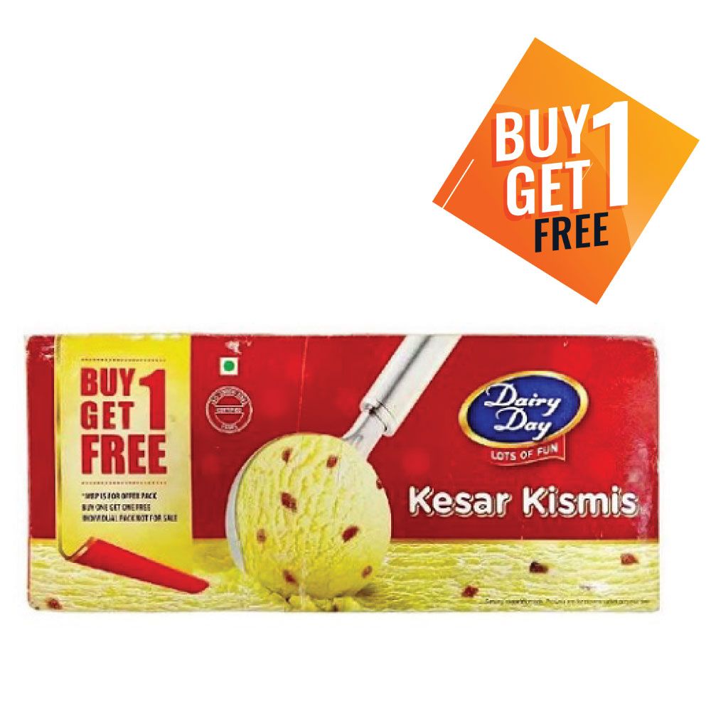 Dairy Day Ice Cream Carton - Kesar Kishmish, 700ml (Buy 1 Get 1 Free)