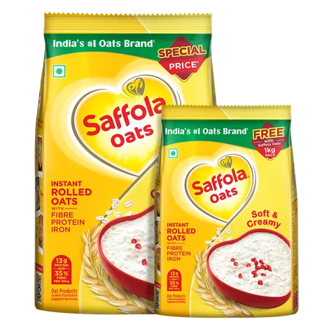 Saffola Instant Rolled Oats Pouch -  Soft & Creamy, 1.3kg