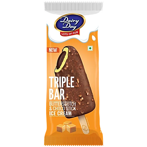 Dairy Day Triple Bar Stick Ice Cream - Butterscotch & Choco, 55ml