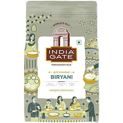 India Gate Gold Standard Pure Basmati Rice Pouch - Biryani, 1kg