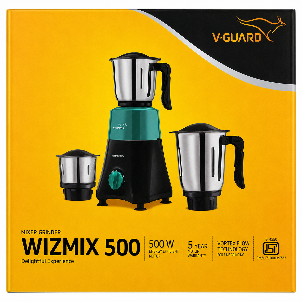 V-Guard | WIZMIX 500 | Mixer Grinder, 3 Jars (750W, Teal Green)