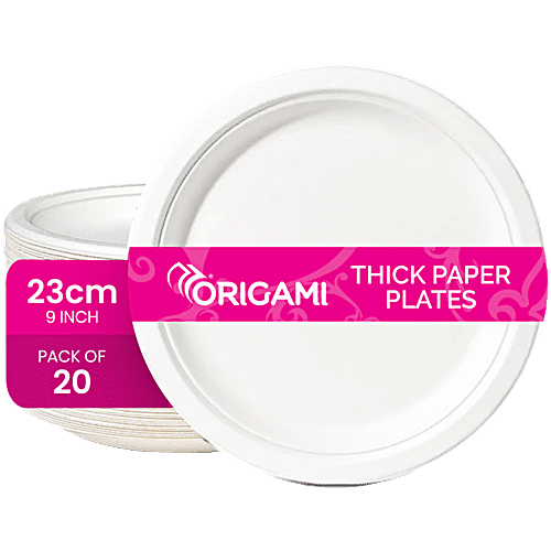 Origami Plain Party Paper Plates, 23cm (20pc)