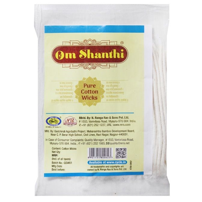 Cycle Om Shanthi Pure Cotton Wicks, 60pcs