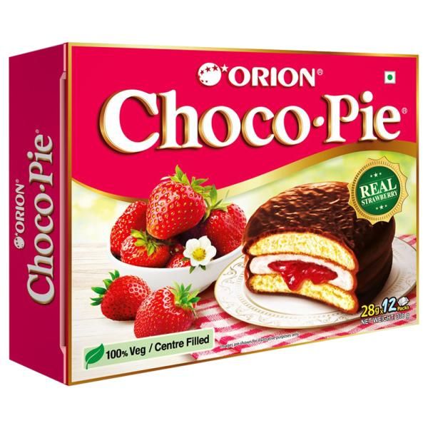 Orion Centre Filled Choco Pie Biscuit - Real Strawberry, 336g (12pcs)