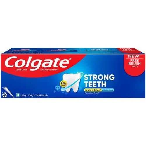 Colgate Dental Cream Strong Teeth Toothpaste, 200g + 100g (Toothbrush Free)