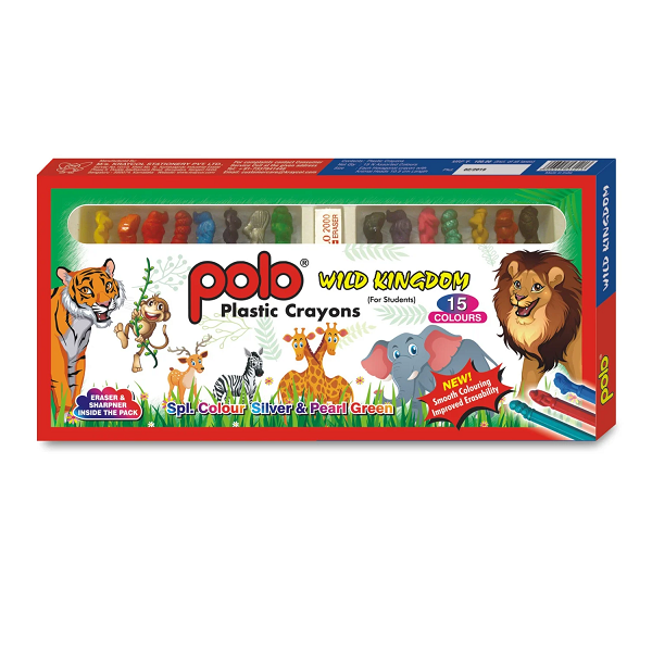 Polo Wild Kingdom Plastic Crayons, 15 Shades