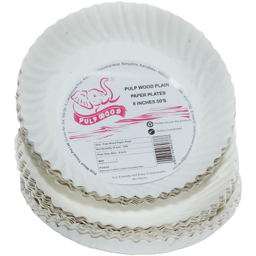 Pulp Wood Plain Paper Plates, 25pc (8 inch)
