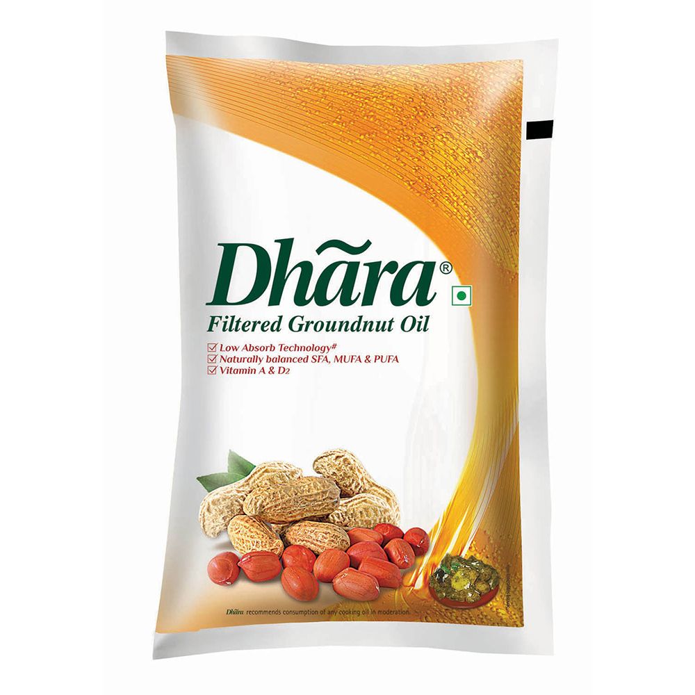 Dhara Filtered Groundnut Oil Pouch, 1L