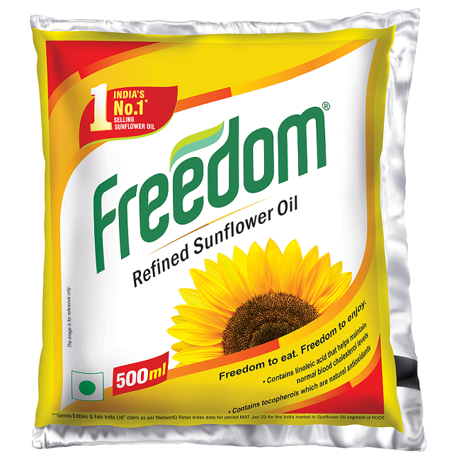 Freedom Refined Sunflower Oil Pouch, 500ml