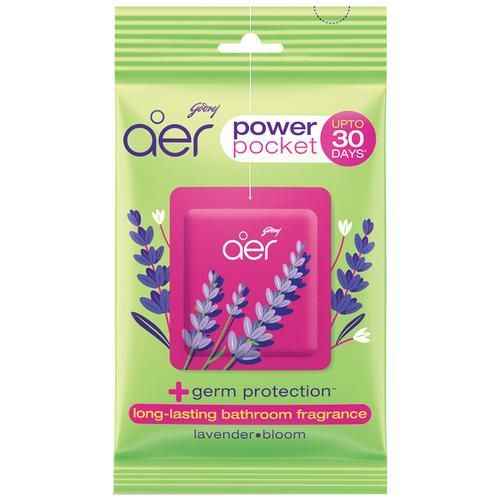 Godrej Aer Power Pocket Germ Protection Long Lasting Bathroom Fragrance - Lavender Bloom, 10g