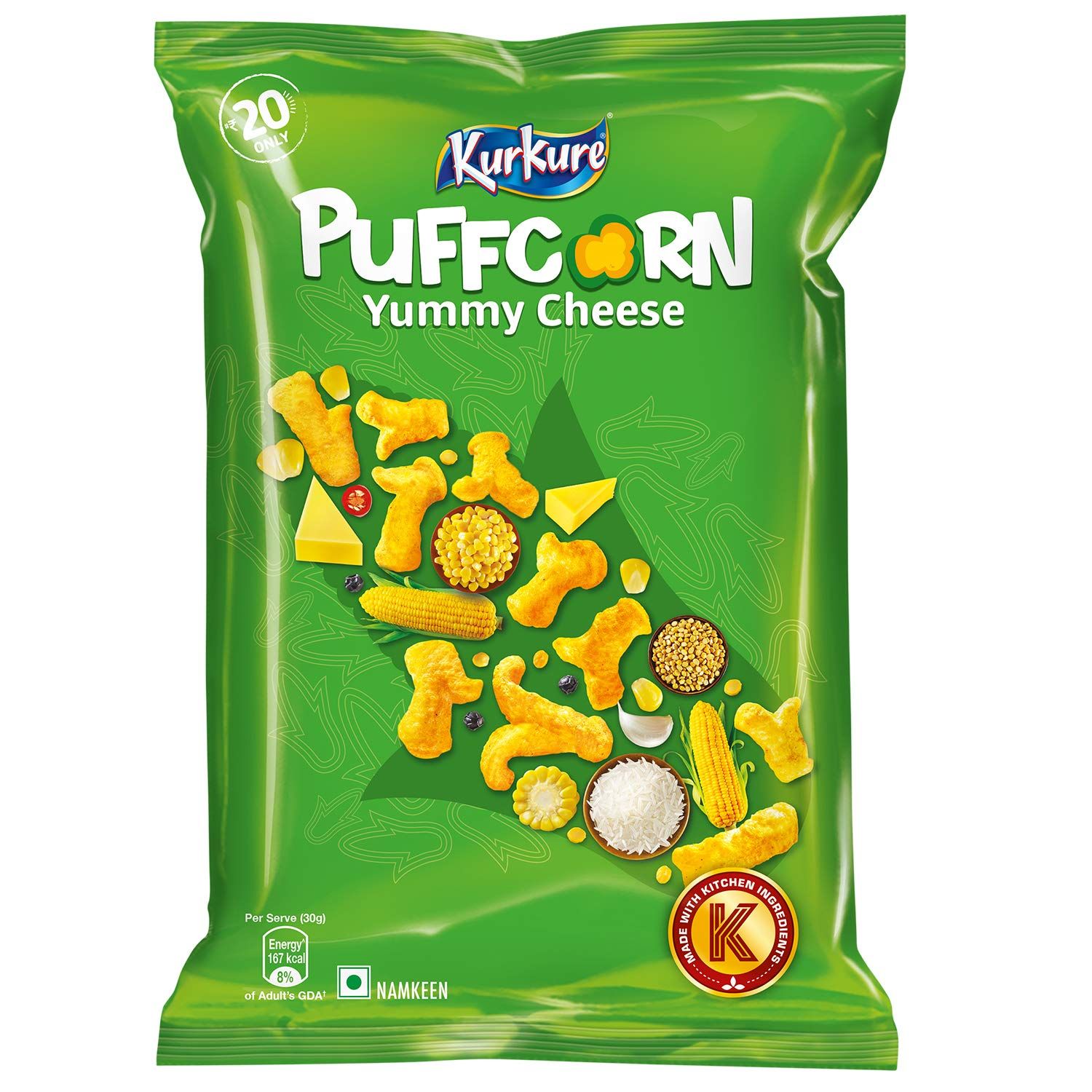 Kurkure Puffcorn Namkeen - Yummy Cheese, 55g