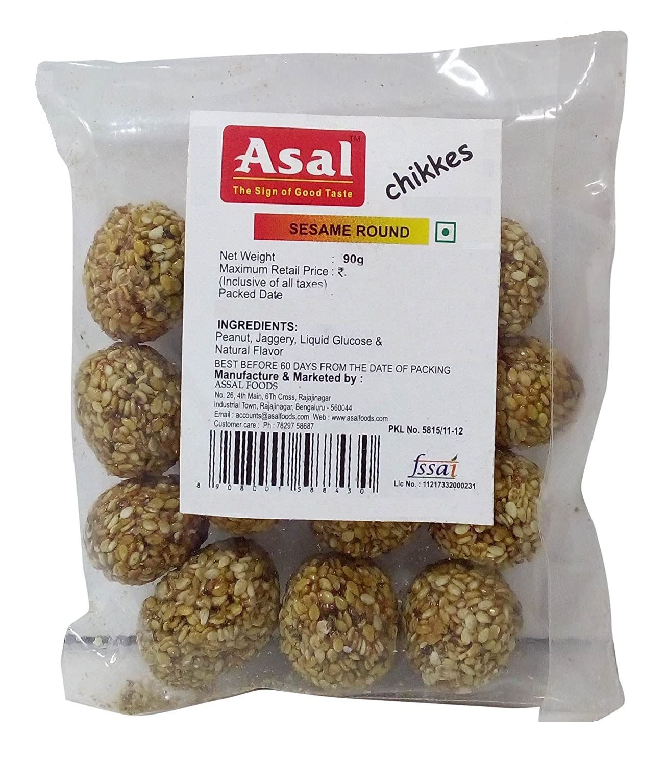 Asal Sesame White Chikki Round, 90g