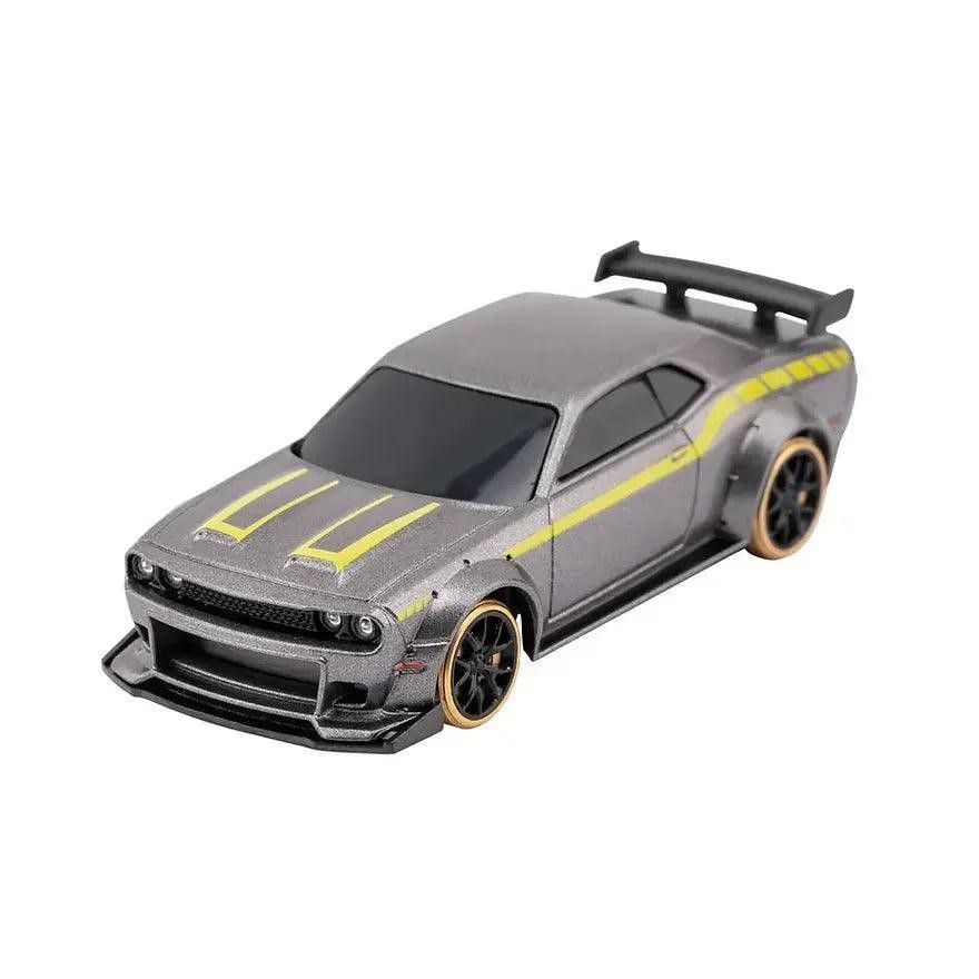 Hot Wheels Dodge Challenger Toy Car - Grey With Yellow Stripes, 1pc