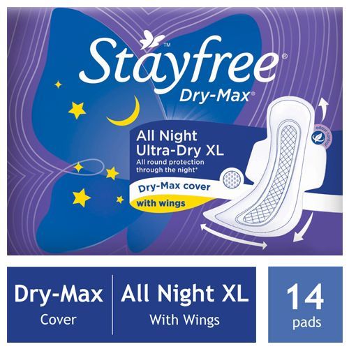 Stayfree Dry Max All Night Sanitary Pads - XL Wings, 14pc