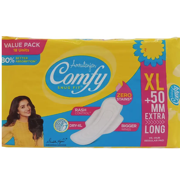 Amrutanjan Comfy Snug Fit Sanitary Pads - Dry XL, 18pcs