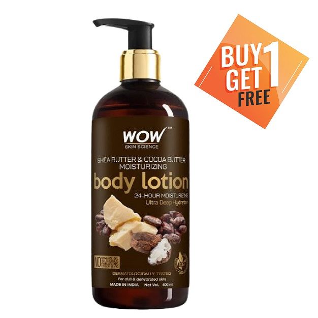 Wow Skin Science Body Lotion - Shea Butter & Cocoa Butter, 400ml (Buy 1 Get 1 Free)