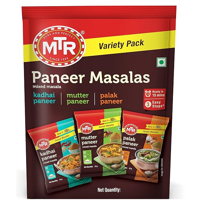 MTR Paneer Masala Pouch - Kadhai, Mutter & Palak, 12g (Set of 3)