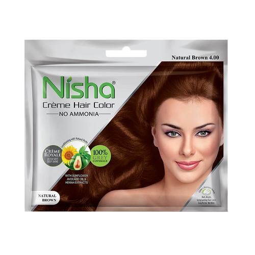 Nisha Natural Creme Riche Hair Color Pouch - 4.0 Natural Brown, 40g