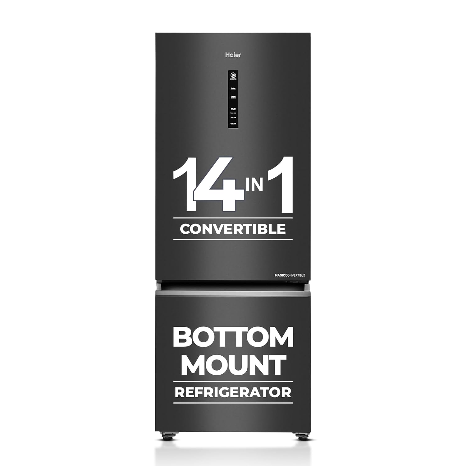 Haier 14-in-1 Convertible Bottom Mount Refrigerator (325L, Graphite Black)