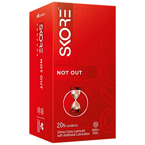 Skore Not Out Condoms - Climax Delay with Raised Dots, 20pc
