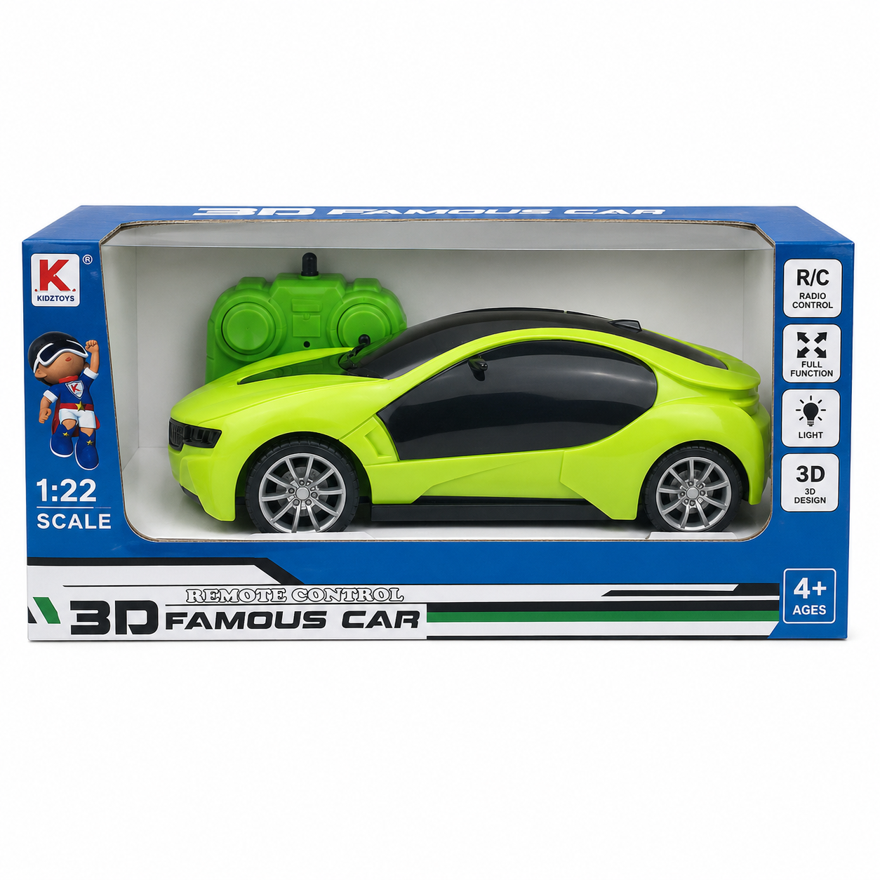 Kidztoys 3D Famous Remote Control Car Toy - Green, 1pc