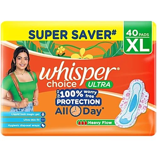 Whisper Choice Ultra 100% Stain All Day Flow Protection Sanitary Pads - XL, 40pc