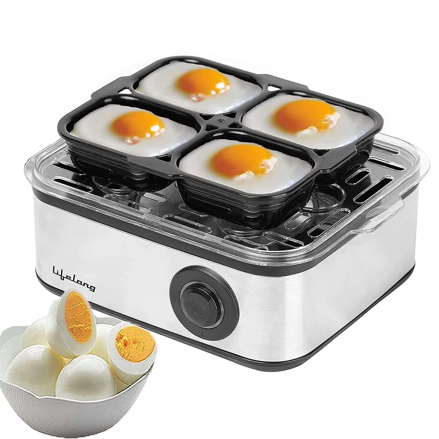 Lifelong 500W 2-in 1 Egg Boiler - Silver