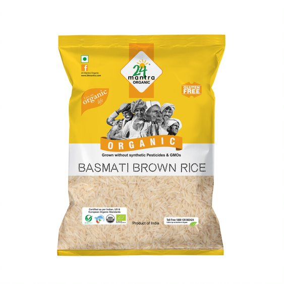 24 Mantra Organic Brown Basmati Rice - Medium Grain, 1kg