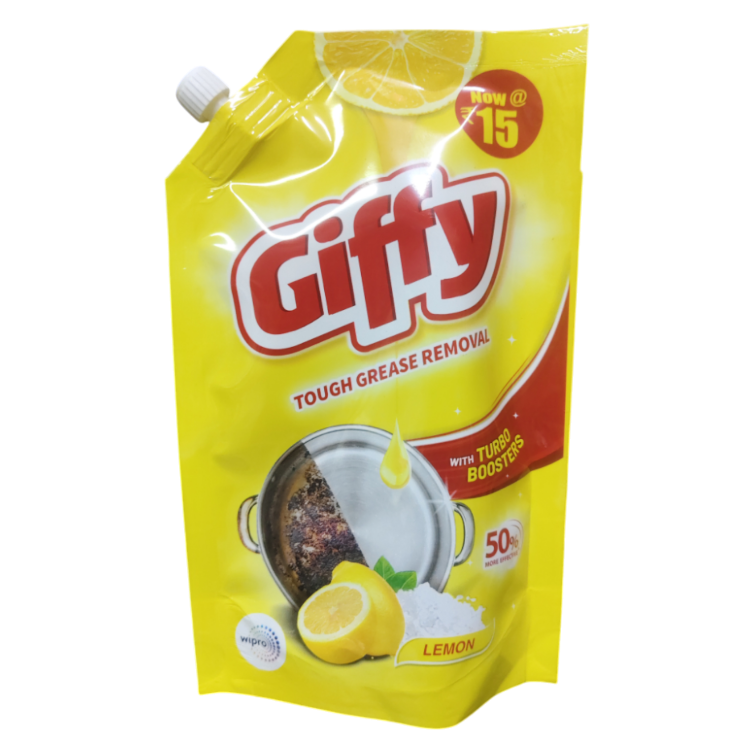 Giffy Yellow Dishwash Gel Refill Pouch - Lemon and Active Salt, 120ml