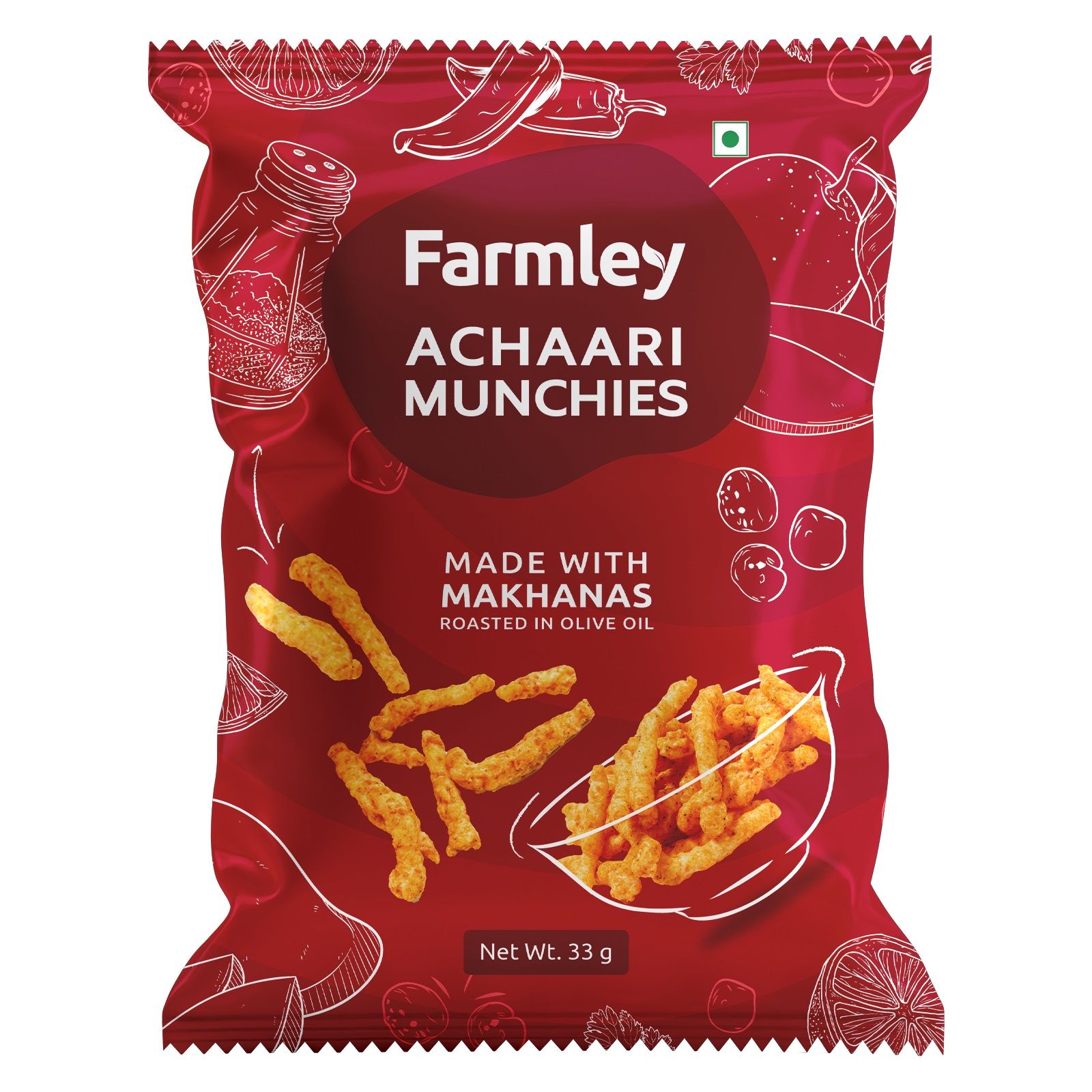 Farmley Roasted Makhana Pouch - Achaari Munchies, 33g