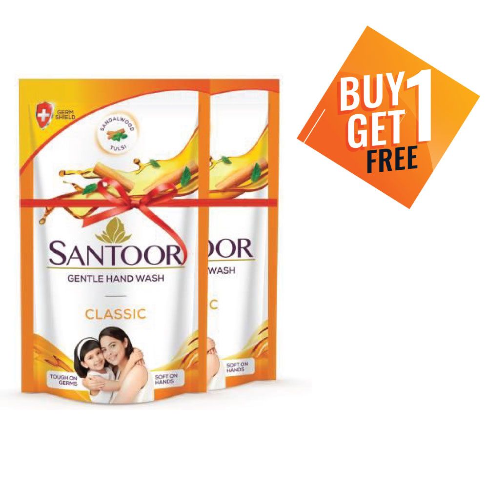 Santoor Hand Wash Refill - Classic, 180ml (Buy 1 Get 1 Free)