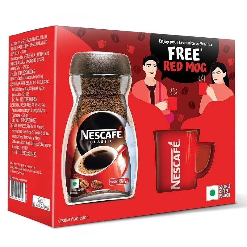 Nescafe Instant Coffee Powder Jar - Classic, 180g (Red Color Mug Free)