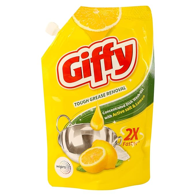 Giffy Concentrated Dishwash Gel Refill Pouch - Lemon & Active Salt, 125ml