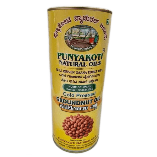 Punyakoti Wood Pressed Groundnut Oil Tin, 1L