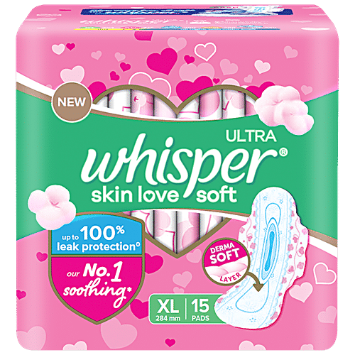 Whisper Ultra Skin Love Soft Sanitary Pads - XL, 15pc
